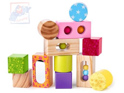 WOODY DŘEVO Baby kostky s kuličkami a zrcátkem *DŘEVĚNÉ HRAČKY*