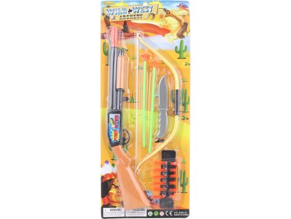 Puška western kovbojská set s náboji na přísavky s lukem a šípy plast