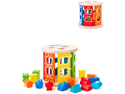 WOODY DŘEVO Válec s vkládacími tvary 15 kostek *DŘEVĚNÉ HRAČKY*