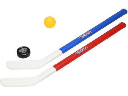Hokejka dětská barevná 71cm set 2ks míčkem a pukem plast