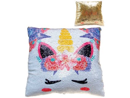 Polštář třpytkový jednorožec 38x38cm překlápěcí efekt třpytivý
