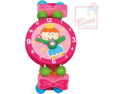 BINO DŘEVO Hodinky dětské růžové Víla *DŘEVĚNÉ HRAČKY*