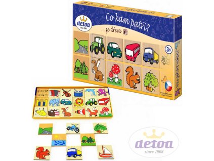 DETOA DŘEVO Hra Co kam patří? 36 dílků obrázková skádačka v krabici