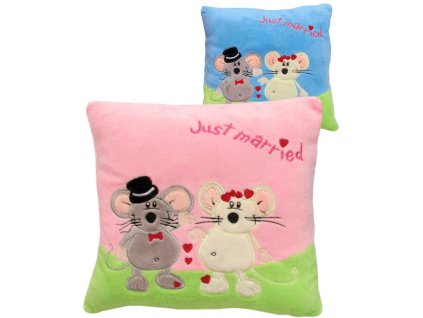 PLYŠ Polštářek myšky Love 25x25cm Just Married 2 barvy *PLYŠOVÉ HRAČKY*