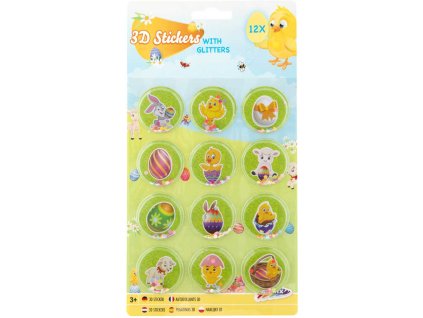 GRAFIX Samolepky 3D Velikonoční se třpytkami 12ks Velikonoce