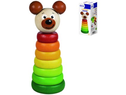 DETOA DŘEVO Baby pyramida navlékací věžička s barevnými kroužky Medvěd