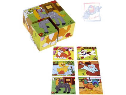 WOODY DŘEVO Kostky obrázkové 5cm statek set 4ks kubus *DŘEVĚNÉ HRAČKY*