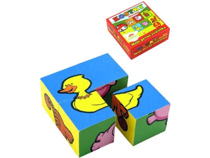 DŘEVO Baby kostky obrázkové set 4ks kubus zvířátka *DŘEVĚNÉ HRAČKY*