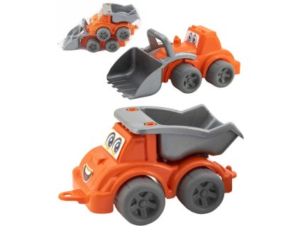 Auto pracovní veselé 13cm stavební stroje s očima set 2ks v síťce plast