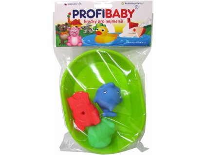 PROFIBABY Koupací set vanička + zvířátko gumové 3ks do vody 3 barvy v sáčku