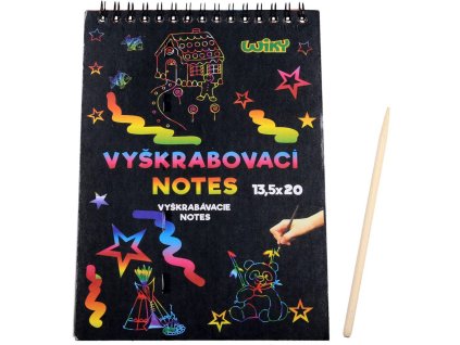 Notes vyškrabovací duhový 14x20cm 12 listů set s nástrojem