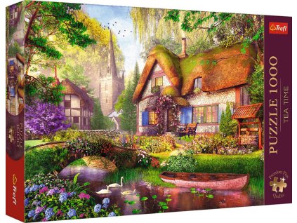 TREFL PUZZLE PREMIUM Čas na čaj Dřevěná chata 68x48cm 1000 dílků