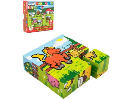 DŘEVO Kubus baby moje první zvířátka obrázkové kostky set 9ks