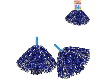 Mávátko party pom pom (pompon) třásně modro-stříbrné set 2ks na fandění