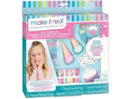 MAKE IT REAL Laky dětské na nehty set 2ks se zdobením Candy voňavé