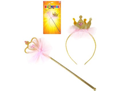 KARNEVAL Čelenka korunka s hůlkou zlatá *KARNEVALOVÝ DOPLNĚK*