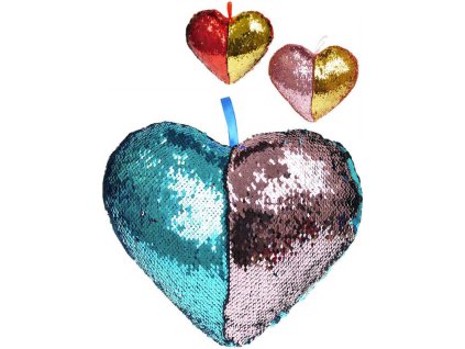 Polštářek třpytivý srdce s flitry s poutkem 3 barvvy