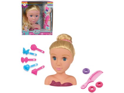 SIMBA Česací hlava blondýnka kadeřnický set malá kadeřnice s doplňky