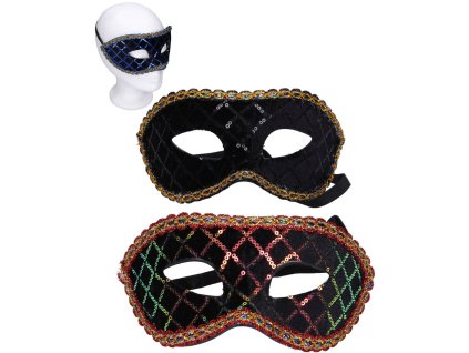 KARNEVAL Maska škraboška třpytivá s flitry na obličej 3 barvy