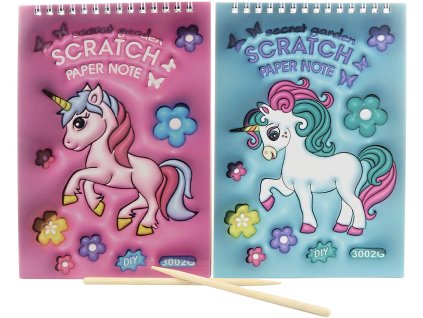 Vyškrabovací obrázky Jednorožec sešit 8 listů s nástrojem 2 druhy