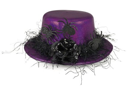 KARNEVAL Klobouk mini fialový s pavouky *KARNEVALOVÝ DOPLNĚK*