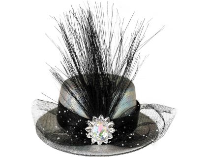 KARNEVAL Klobouk mini stříbrný s ozdobou *KARNEVALOVÝ DOPLNĚK*