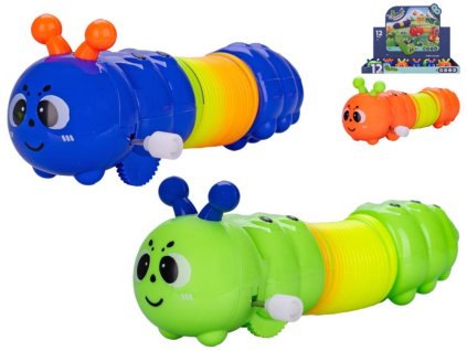 Housenka baby plazící se natahovací zvířátko 13,5-40cm na klíček 3 barvy