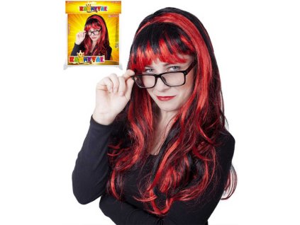 KARNEVAL Paruka červenočerná dospělá KARNEVALOVÝ DOPLNĚK