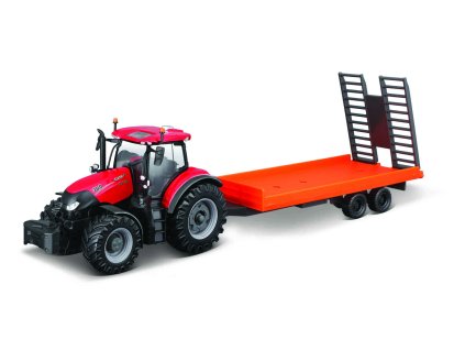 Bburago Farm 10cm Tractor with Trailer - Case IH Optum CVX 300 with Low Loader Trailer