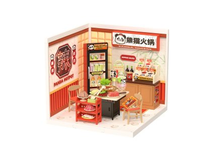 RoboTime 3D dřevěná skládačka Miniatura domečku Asijské bistro Panda Hot Pot