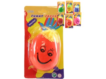 Míček veselý antistresový s vlásky hlava s obličejem mačkací 6 barev