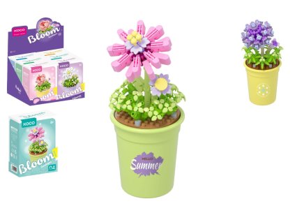 Stavebnice mini KOCO Květina v květináči plast 6 druhů v krabičce 10x14x6cm 6ks v boxu