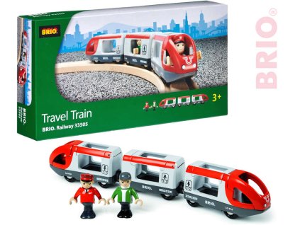 BRIO DŘEVO Vlak osobní s vagonky set 5ks se 2 panáčky v krabici