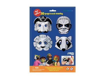 Maska škraboška 3D papírová 4ks pirát, superhrdina, lev, mýval  karneval v sáčku 22x32,5x2cm