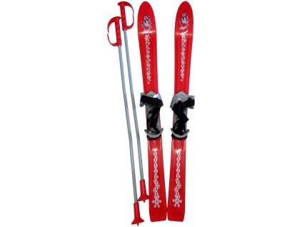 KUBISPORT Lyže dětské sjezdové 90cm Červené s vázáním napevno a holemi