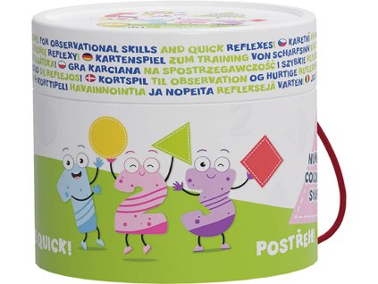 JIRI MODELS Hra karetní Postřeh! Čísla, barvy, tvary v kulaté krabičce