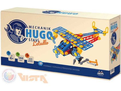 SEVA Mechanik Hugo staví Letadlo STAVEBNICE 144 dílků set s nářadím v krabici