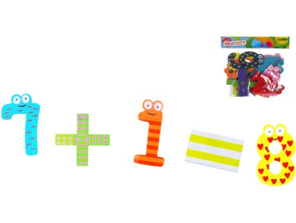 DŘEVO Číslice veselé magnetické s obličejem set 14ks magnetky v sáčku