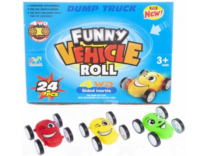 Autíčko veselé překlápěcí s obličejem 6cm na setrvačník 3 barvy plast