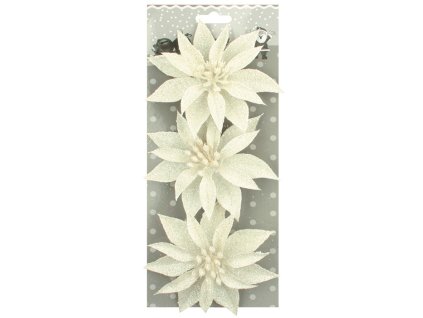 Růže vánoční glitrová bílá 3ks