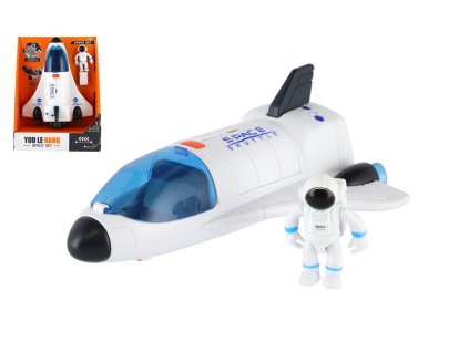 Raketoplán s astronautem plast 20cm na baterie se světlem, zvukem v krabici 18,5x25cm