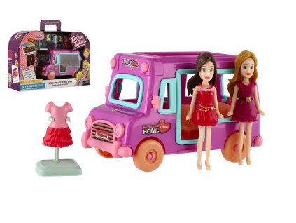 Panenky 2ks + auto plast s doplňky v krabici 23x17x8cm