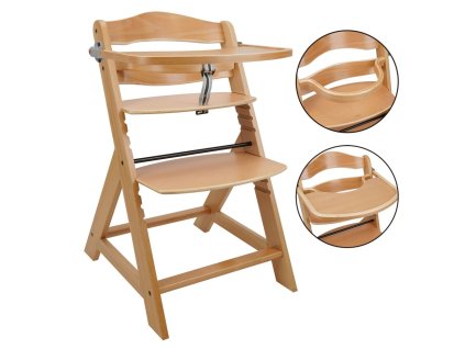 Rastúca jedálenská stolička s táckou - prírodná