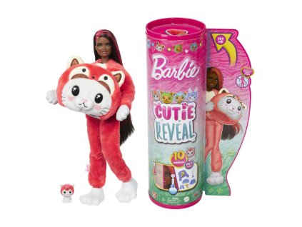 Barbie CUTIE REVEAL Barbie v kostýme - mačiatko v červenom kostýme Pandy