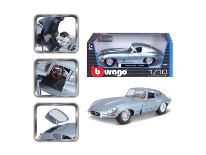 Bburago 1:18 Jaguar E Coupe Metalic Silver Blue