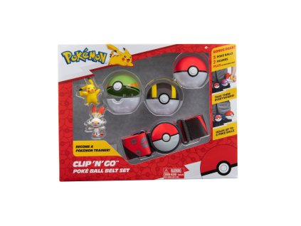 Pokémon Clip 'n' Go Poke Ball sada opaskov (Ultra Ball, Poke Ball, Nest Ball, Scorbunny,Pikachu, Red Belt), figurka