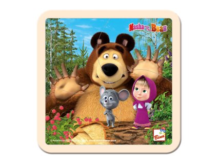 Máša a Medvěd puzzle dřevěné s myškou 15cm