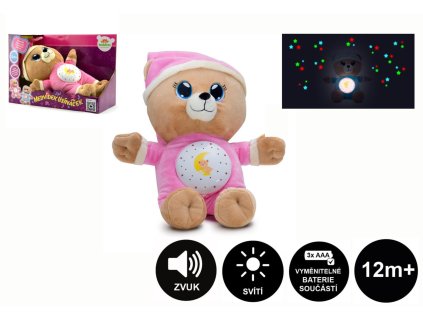 Medvídek Usínáček růžový plyš  32cm na baterie se světlem a zvukem v boxu 12m+