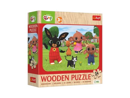 Puzzle dřevěné 24 dílků Králíček Bing/Bing Bunny 28x19,5cm v krabici 20x20x5cm