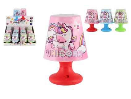Mini lampička s jednorožcem na stůl plast 8x11cm na baterie 3 barvy 12ks v boxu